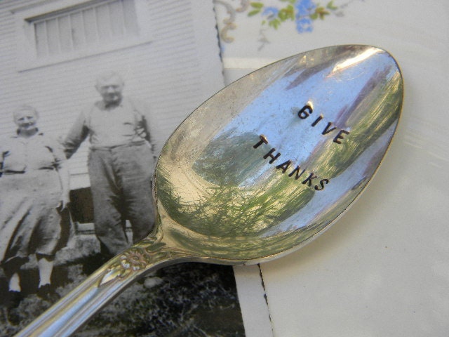 Vintage Silverware Give Thanks Spoon for Fall Holiday Table