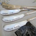 Peace and Love. Spread a little with this hand stamped vintage knife set.