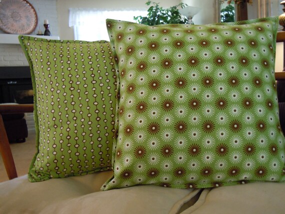 Items similar to Pillow Set Lime Green, White & Brown Inserts