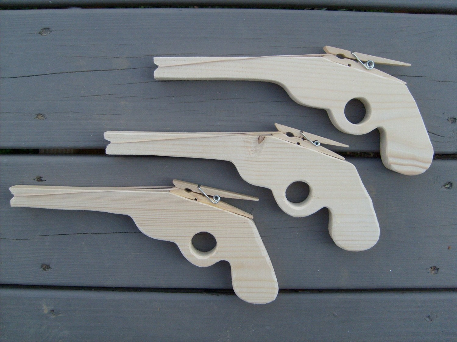 Rubber Band Gun Trio by BackwoodsToys on Etsy