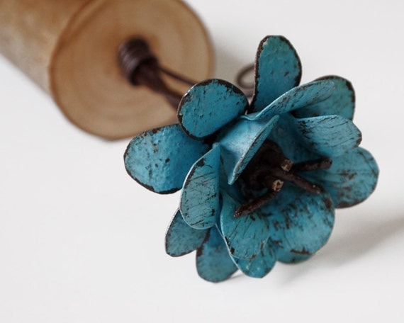 Boho Chic Turquoise Flower 3d Metal Rose Teal Green Rustic Home Decor