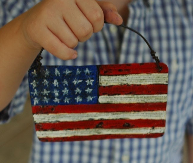 American Flag Painting on Barn Tin - Labor Day Decor - Red White and Blue