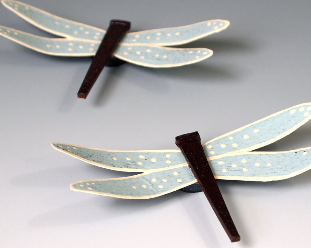 Dragonfly Magnet Set Metal Sky Blue Dragonflies by merritthyde