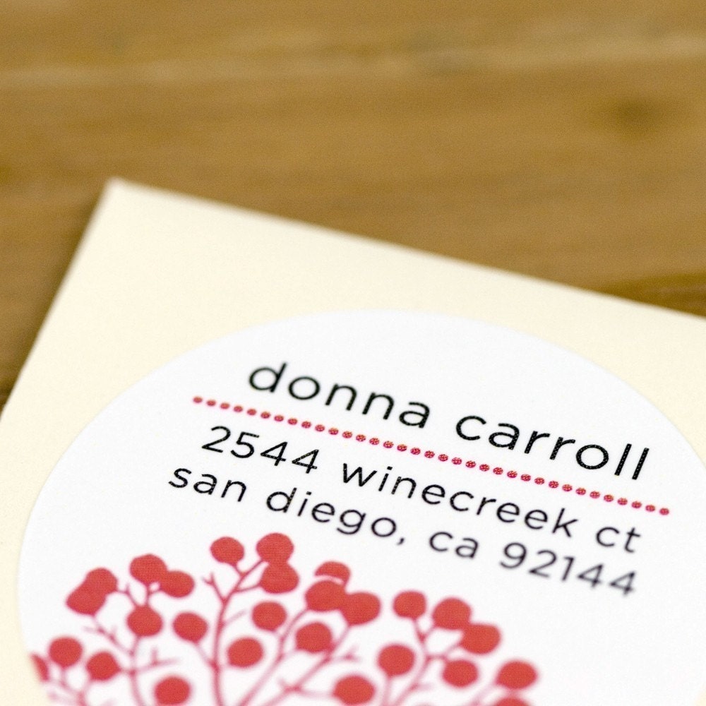 30 Custom Return Address Glossy Labels - Mid Century Floral in Coral - 1.5 inch Circle