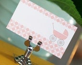 15 Baby Shower Placecards - Modern Pink Circles and Vintage Carriage - Charley