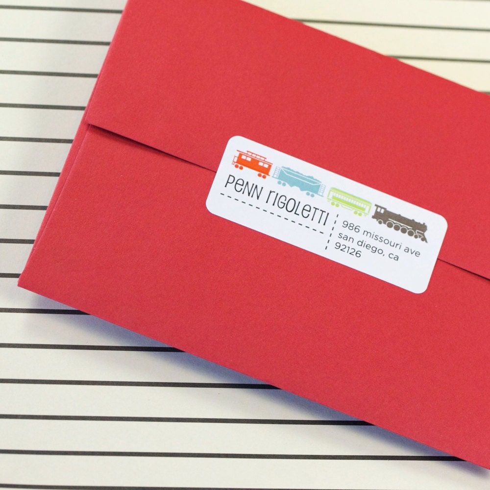 30 Custom Modern Train Return Address Glossy Labels - Penn