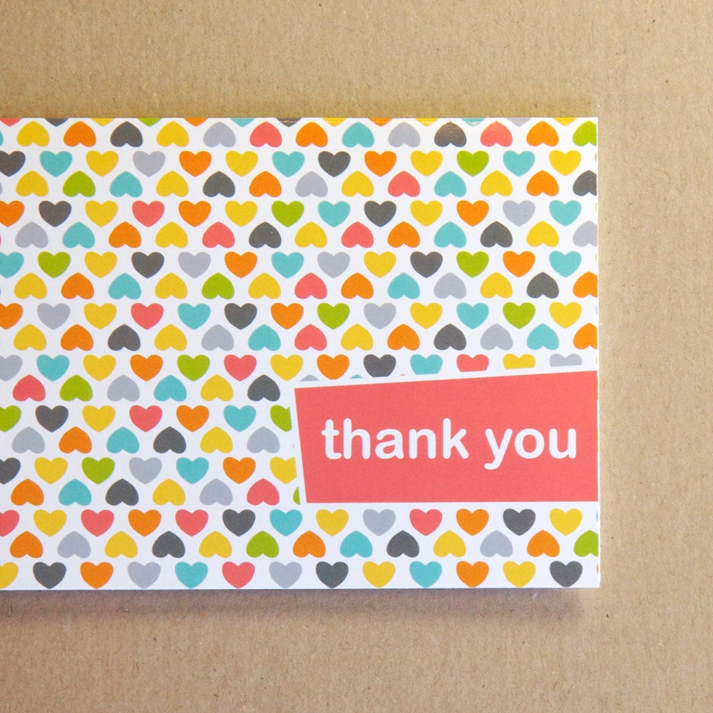 Recycled Thank You Cards - Modern Hearts in Summer Hues - Catherine