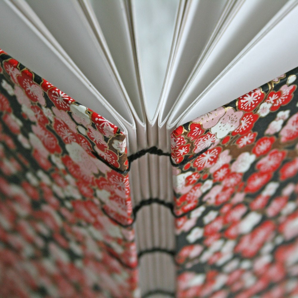 Handmade Journal with Coptic Stitch  Geisha Cherry Blossoms - Available to Ship oo