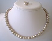 Single Strand Champagne Pearl Beaded Necklace and Earring Set    Great Brides or Bridesmaid Gifts
