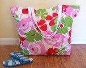 Oversized Beach Bag - Extra Large Tote - Bold Floral - Pink Red Green