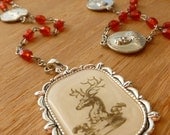 Deer Head Recycled Rosary Necklace - Extra Long