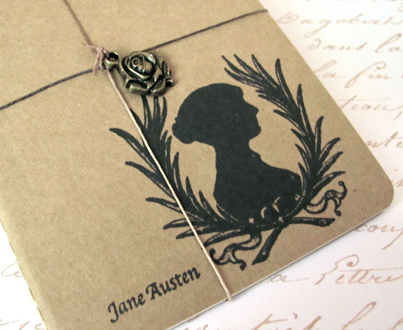 Jane Austen Silhouette Small Moleskine Notebook With Rose - Hand Stamped