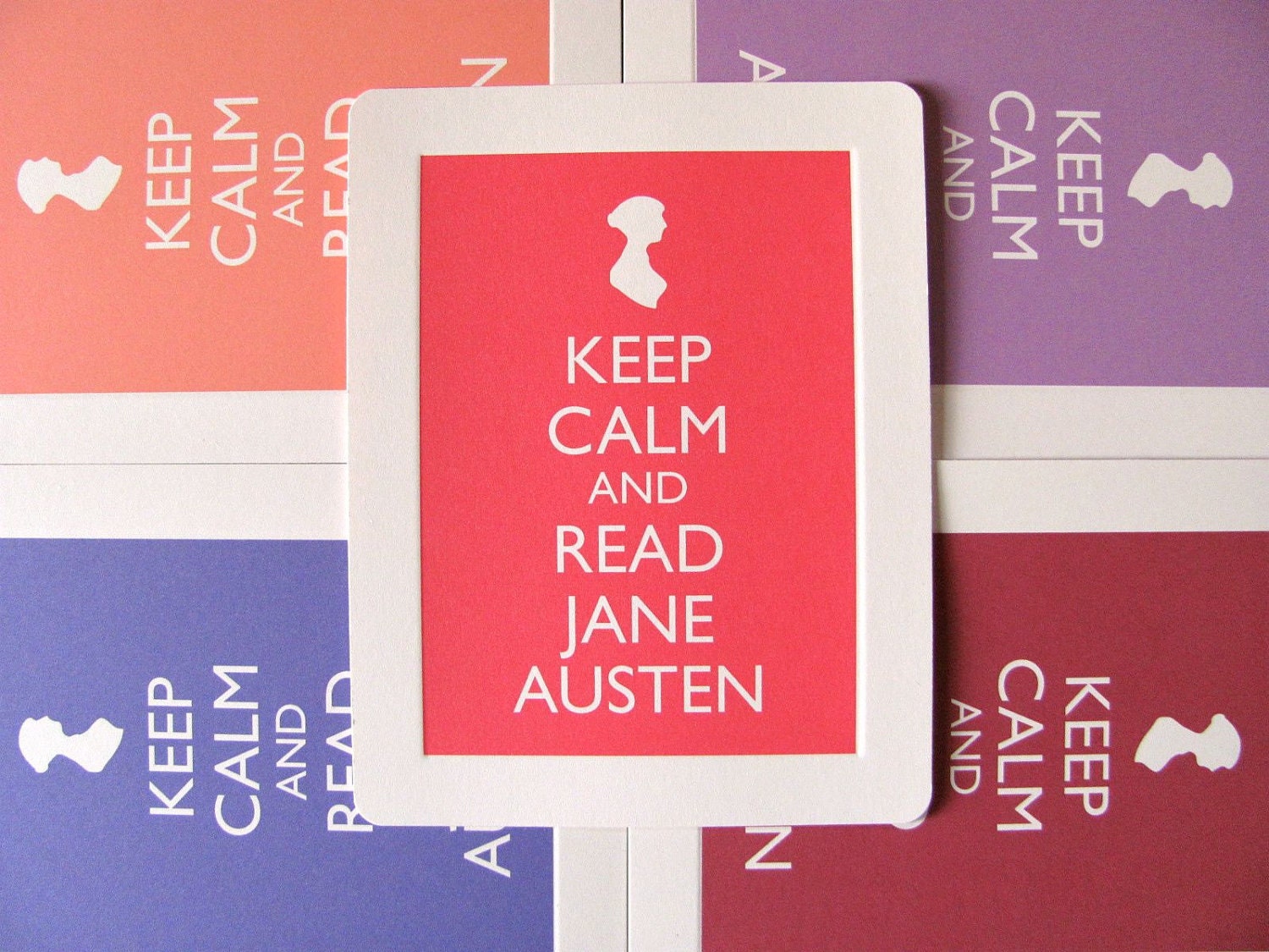 Keep Calm And Read Jane Austen - Set Of Five Postcards / Notecards - Set Two