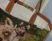 Upcycled Reusable market grocery bag for dog lovers