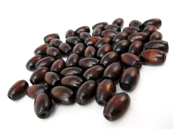 Wood oval beads - Dark Brown Natural Wooden Dye Beads 12x8mm - 50pcs (PB208B)