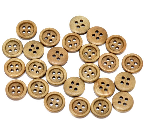 Wood button - Brown 4 Holes Wooden Sewing Buttons 15mm - set of 15  (BB103)