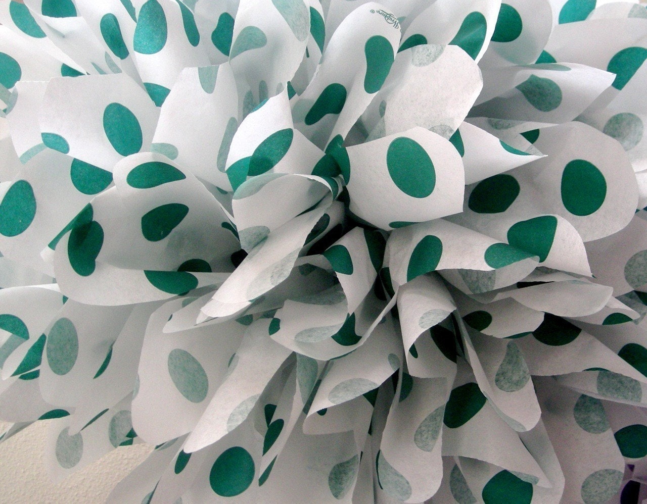 Teal Polka Dot ...  1 tissue paper pom // wedding decorations // birthday party // bridal shower // nursery decoration