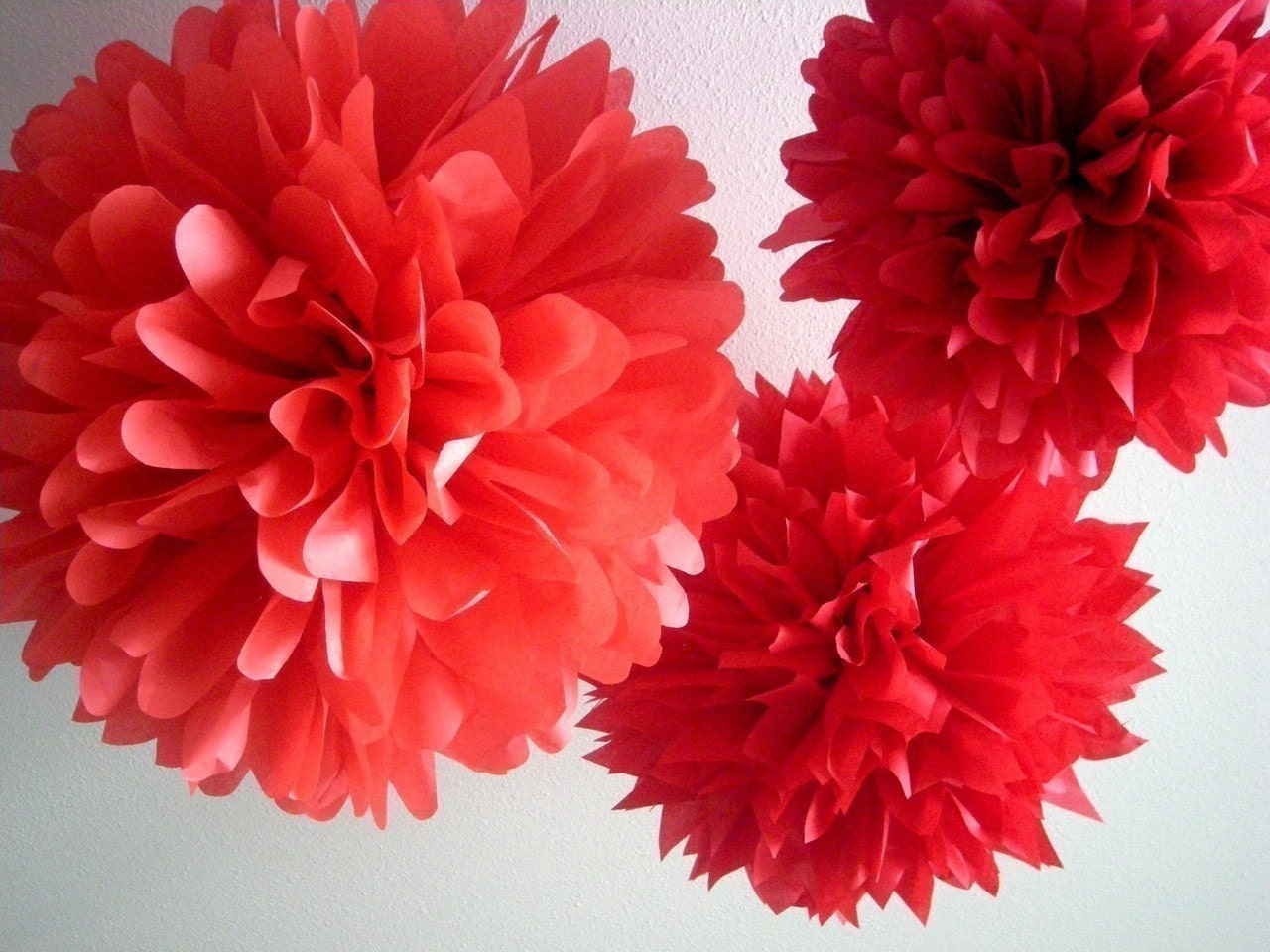 Red Riding Hood ... 3 tissue paper poms // wedding decorations // birthdays // holidays // eco party decorations