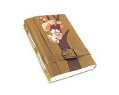 Journal - Brown Leather Journal Hand Painted - Spring Bloom