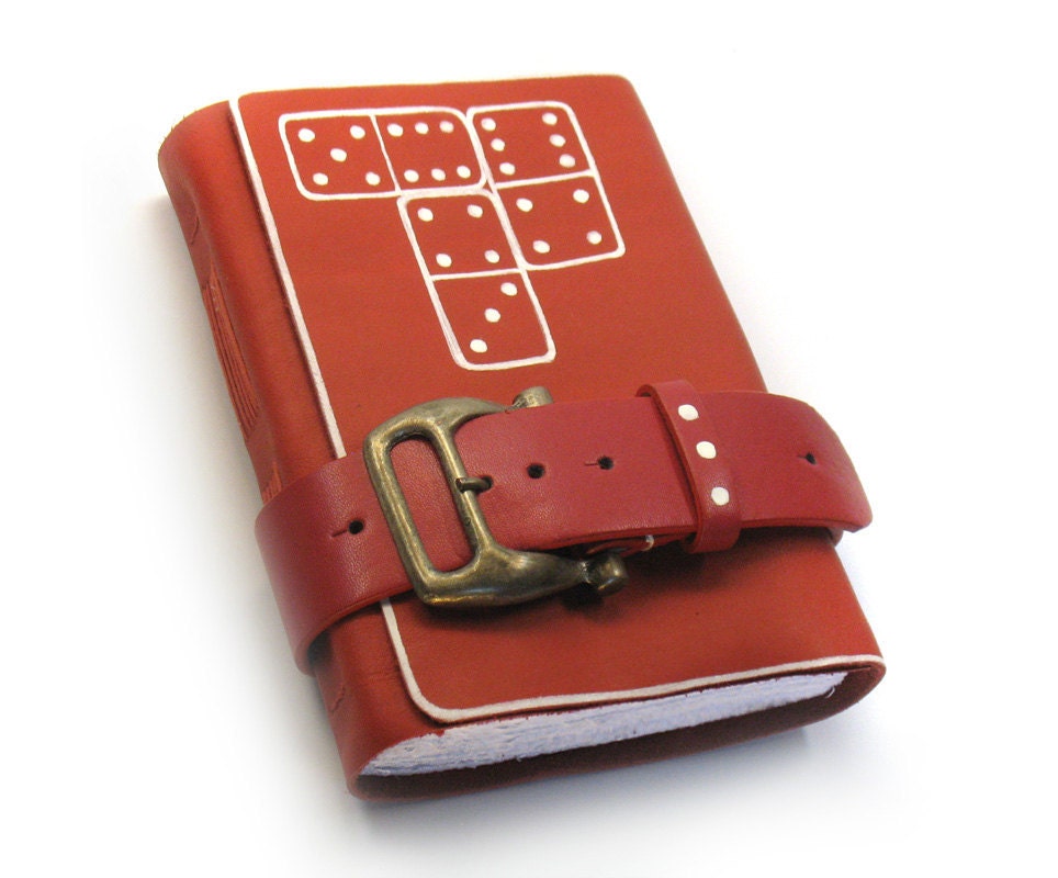 Retro Fun - Red Leather Journal - Handmade Diary