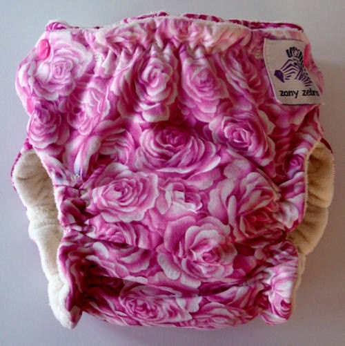 Fitted Cloth Diaper - Medium - Pink Roses - Free US Shipping