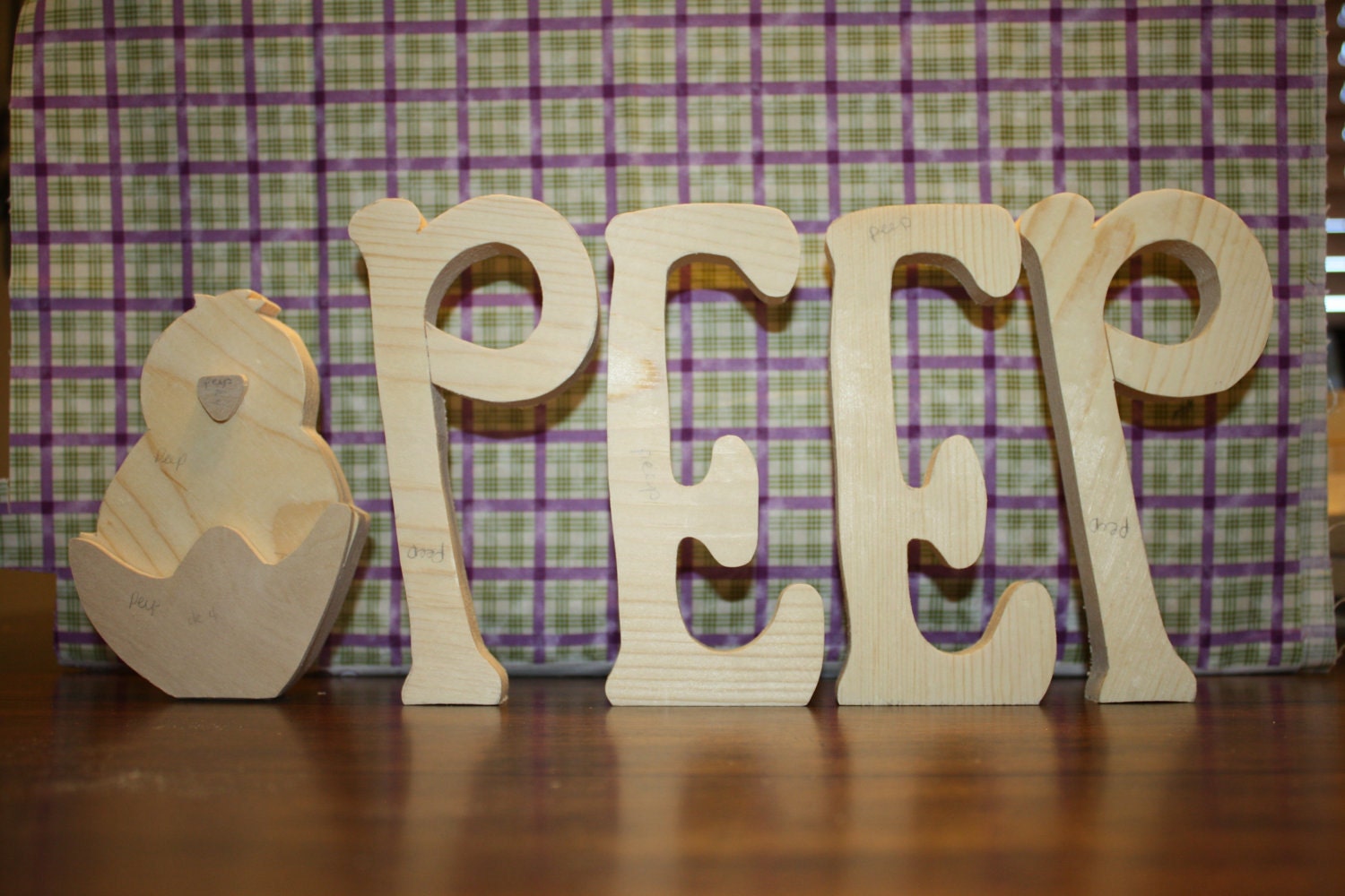 UNFINISHED  PEEP wood letters with cute chick.