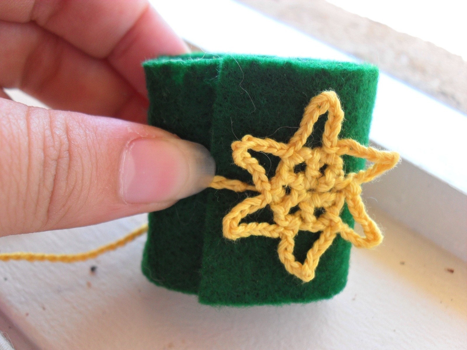 Tiny Crocheted Embroidered Journal in Green and Yellow