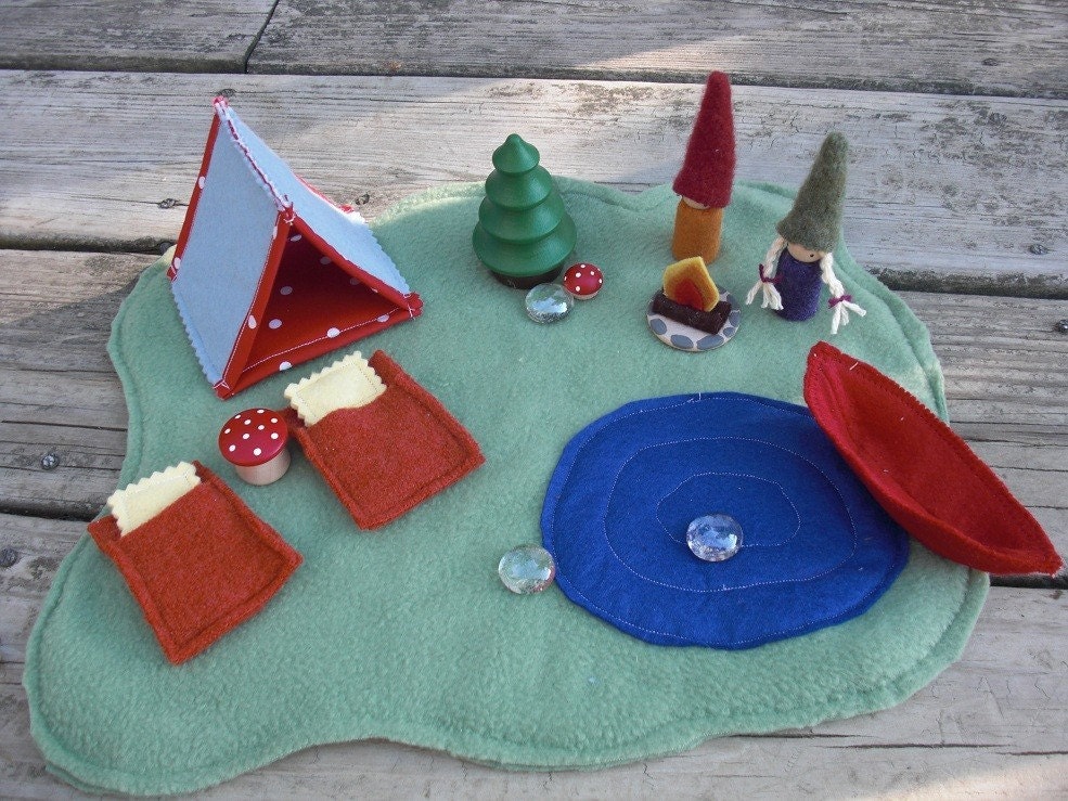 Camping Set with Waldorf Gnomes tent and sleeping bags