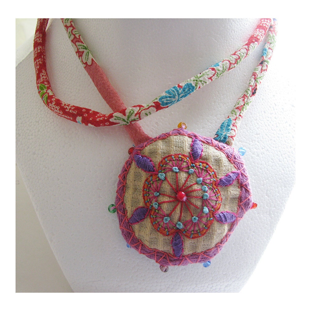 Asian Influened Hand Embroidered Necklace
