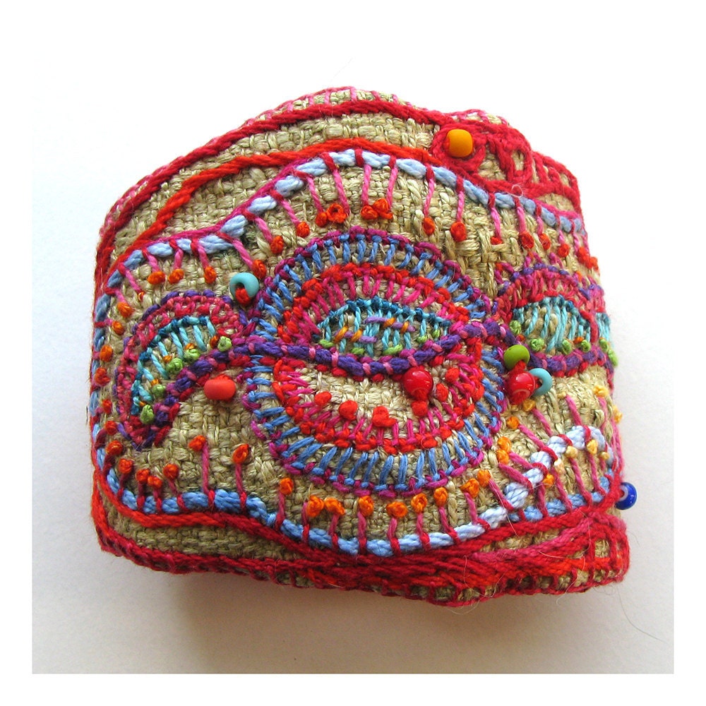 Hand Embroidered Multi-Colored Cuff
