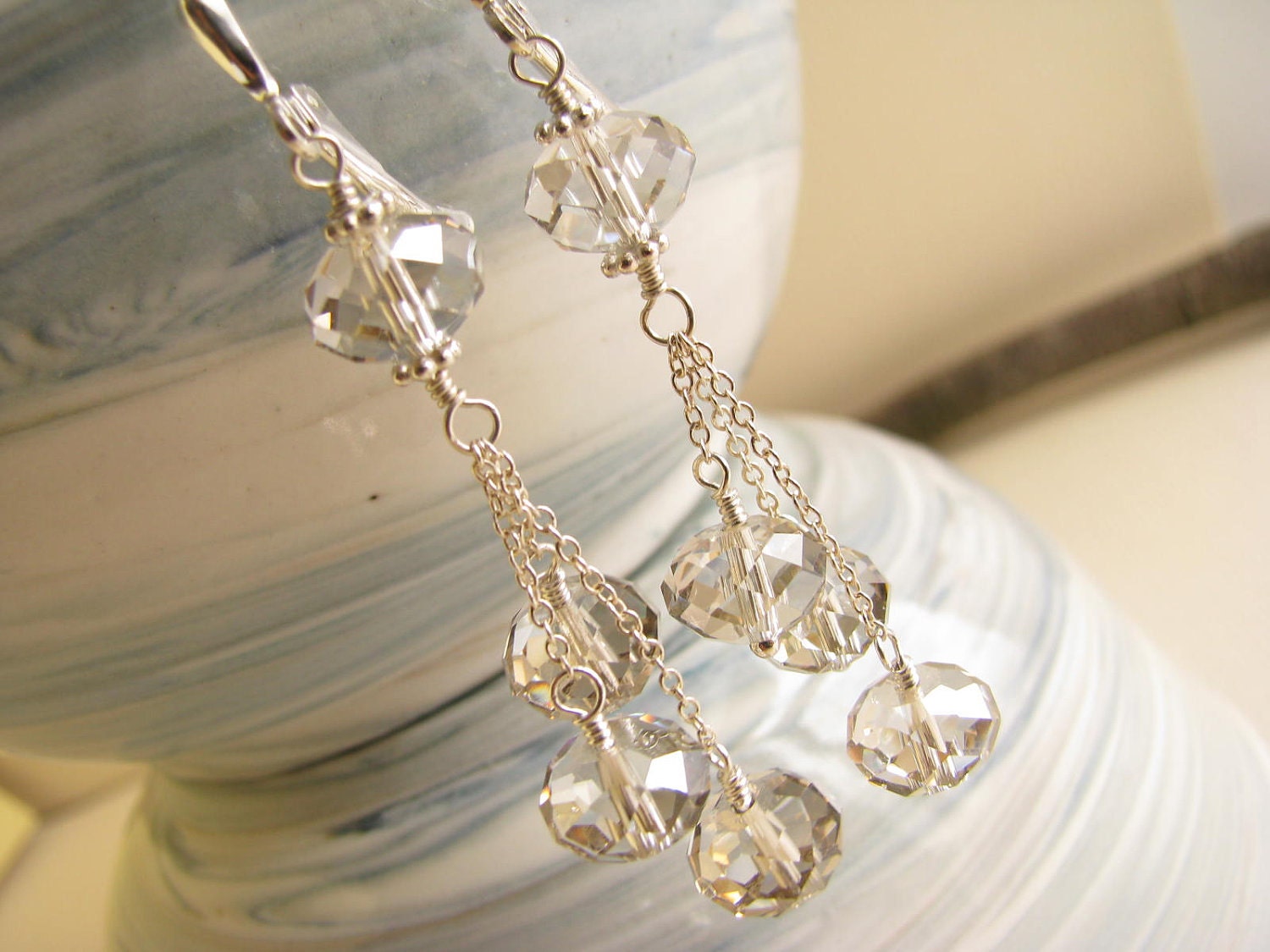 Shaded Crystal Triple Drop Earrings in Sterling Silver & Swarovski Crystal