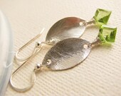 Peridot Earrings Brushed Silver