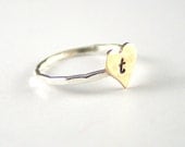 Custom Initial Heart, Sterling Silver And Brass Ring