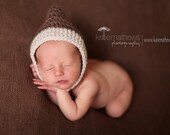 Pixie elfin chinstrap beanie newborn taupe and Linen  Great Photography Prop