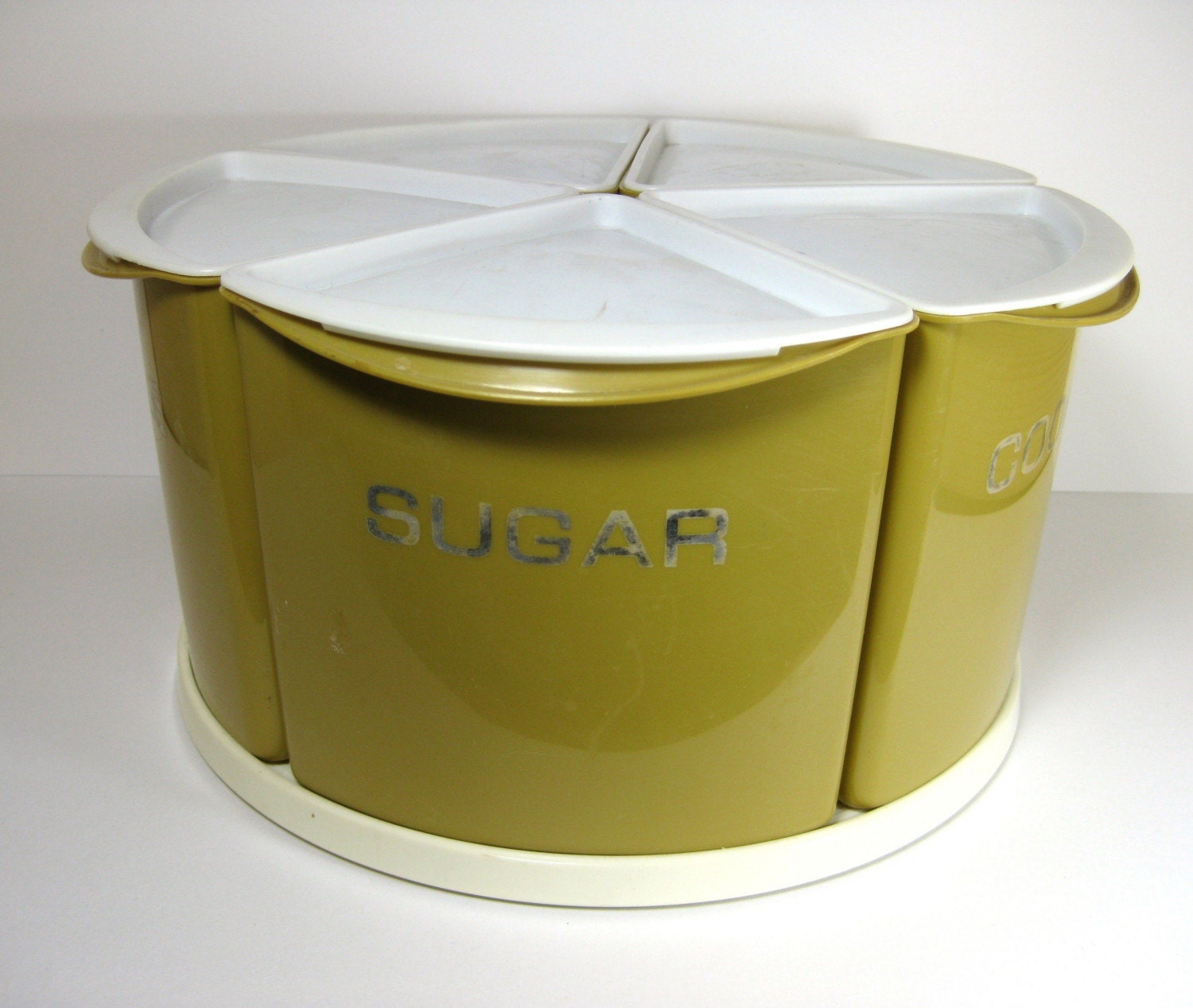 Vintage Storage Containers on Lazy Susan by LilasLocker on Etsy