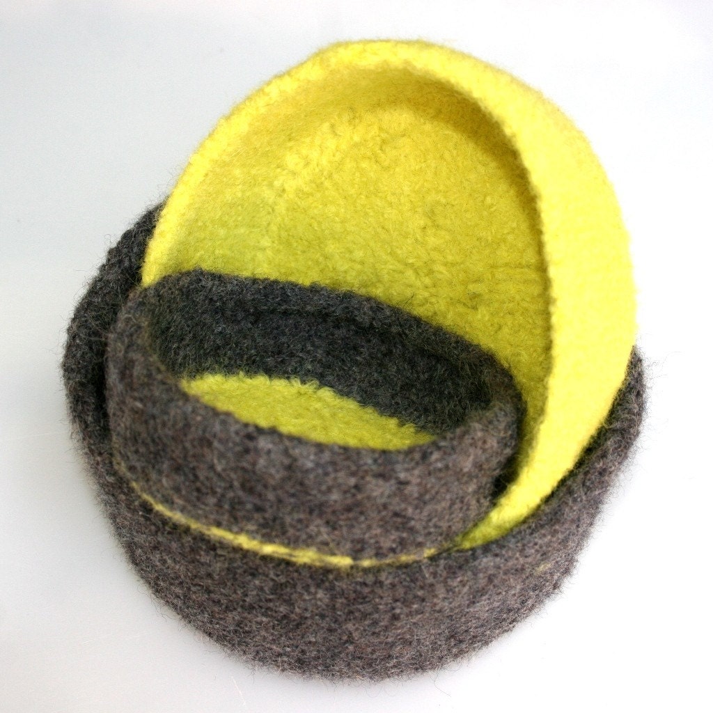 Felted wool nesting bowls- Charcoal and Chartreuse
