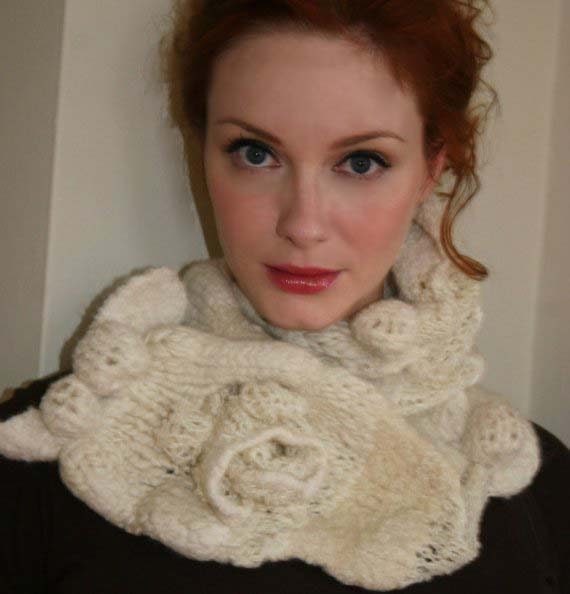 Shibori style felted scarf-ivory