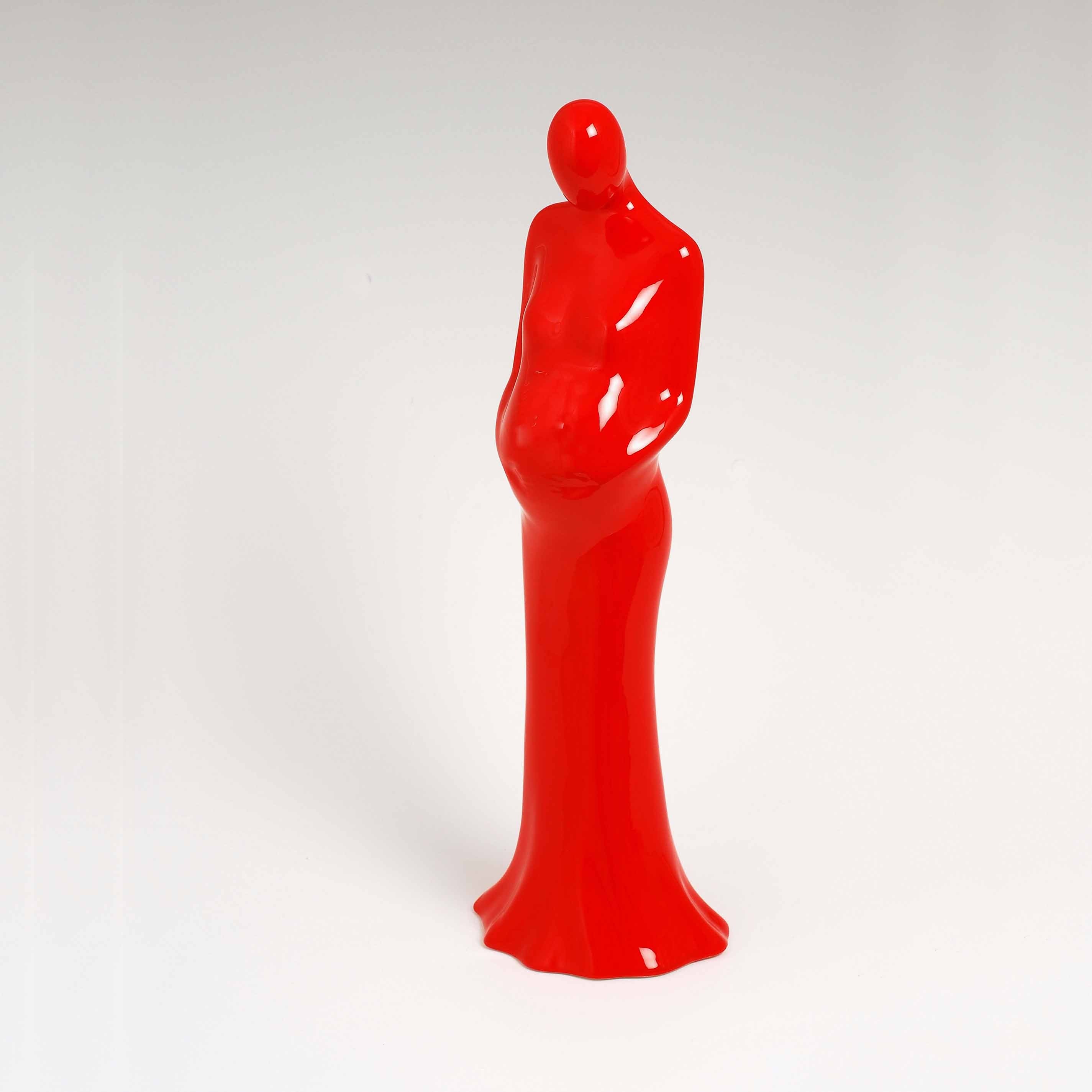 Sculpture Ceramic Female Figure EXPECTING - red 17x 6in