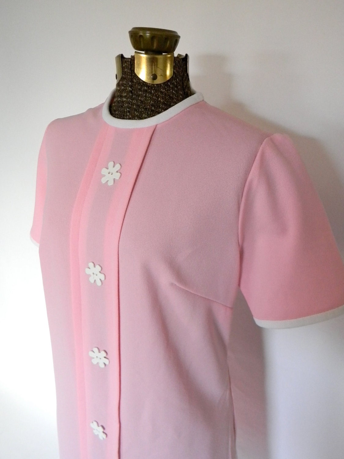 SPRING SALE"""""60s Mod Sheath Dress with White Flower Buttons