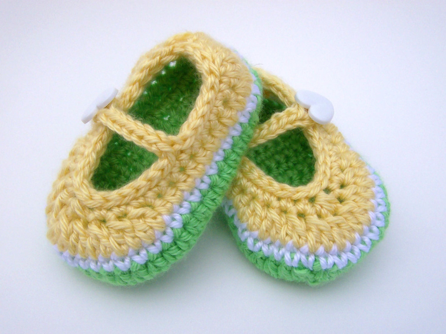 Baby Booties, Mary Jane, Yellow, Crocheted Baby Shoes Booties