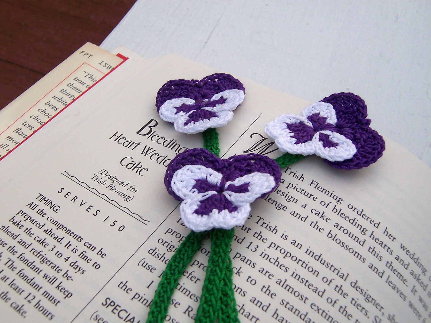 BookMark, Crocheted, Pansy, Purple and White