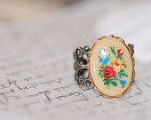 Rings Flower rose  Cameo Filigree Glass Jewel shabby chic old hollywood retro bridal gilr romantic