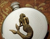 Round Mermaid Flask Hip Flask Silver & Brass Gothic Victorian Nautical Steampunk Pirate Accessories Featured on TheAwesomer dot com