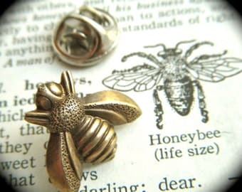 Tie Tack Pin Antiqued Brass Bee Gothic Victorian Art Deco Vintage Style Honey Bee Men's Accessories Antiqued Rustic Steampunk