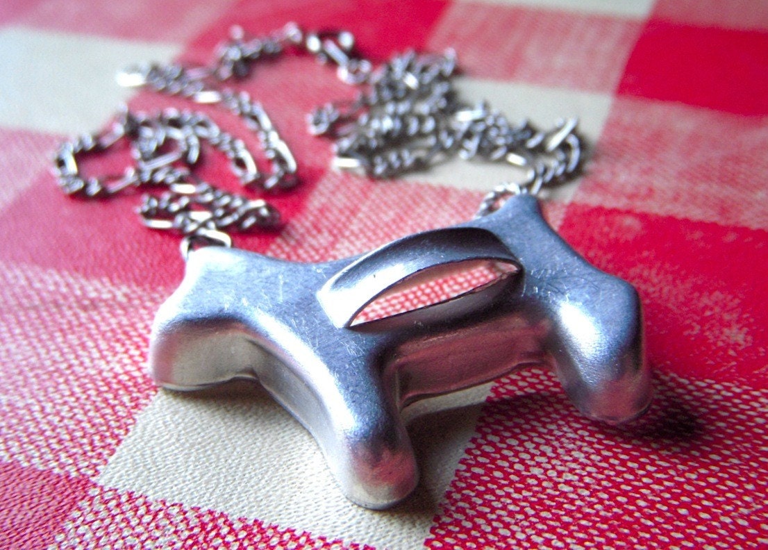 Tiny Dog Cookie Cutter Necklace Vintage 1950's - 60's Kitsch Baking Toy Assemblage Jewelry