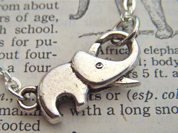 Tiny Elephant Necklace Silver Tone Metal Fashion Jewelry Clasp Trunk Up For Good Luck Costume Jewelry