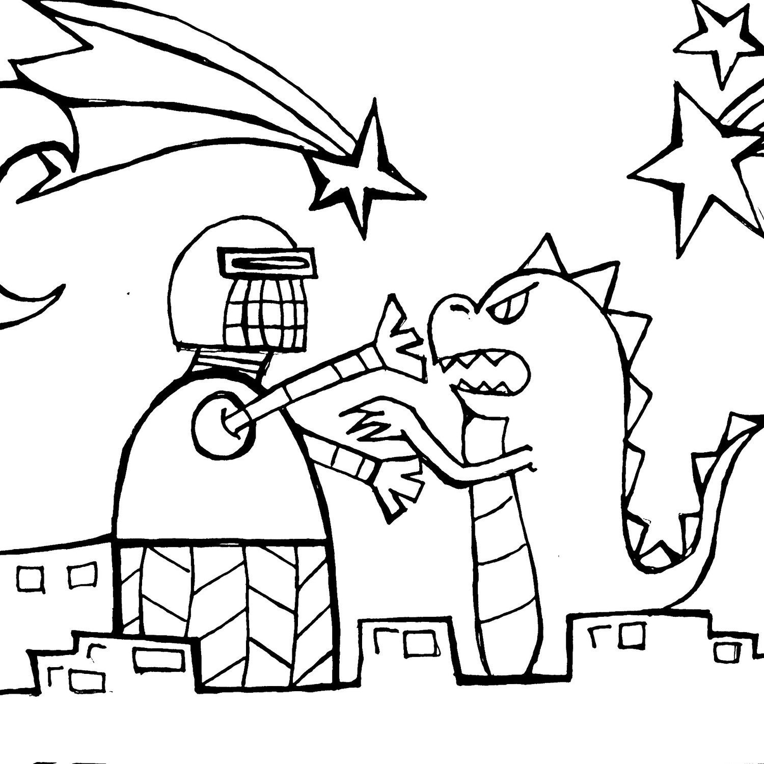 ROBOTS VS. DINOSAURS coloring book featuring all original drawings