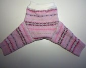 Diaper Cover Wool Longies - Pink Pattern Recycled Lambswool  Flower with Wool Interlock Waist and Doubler