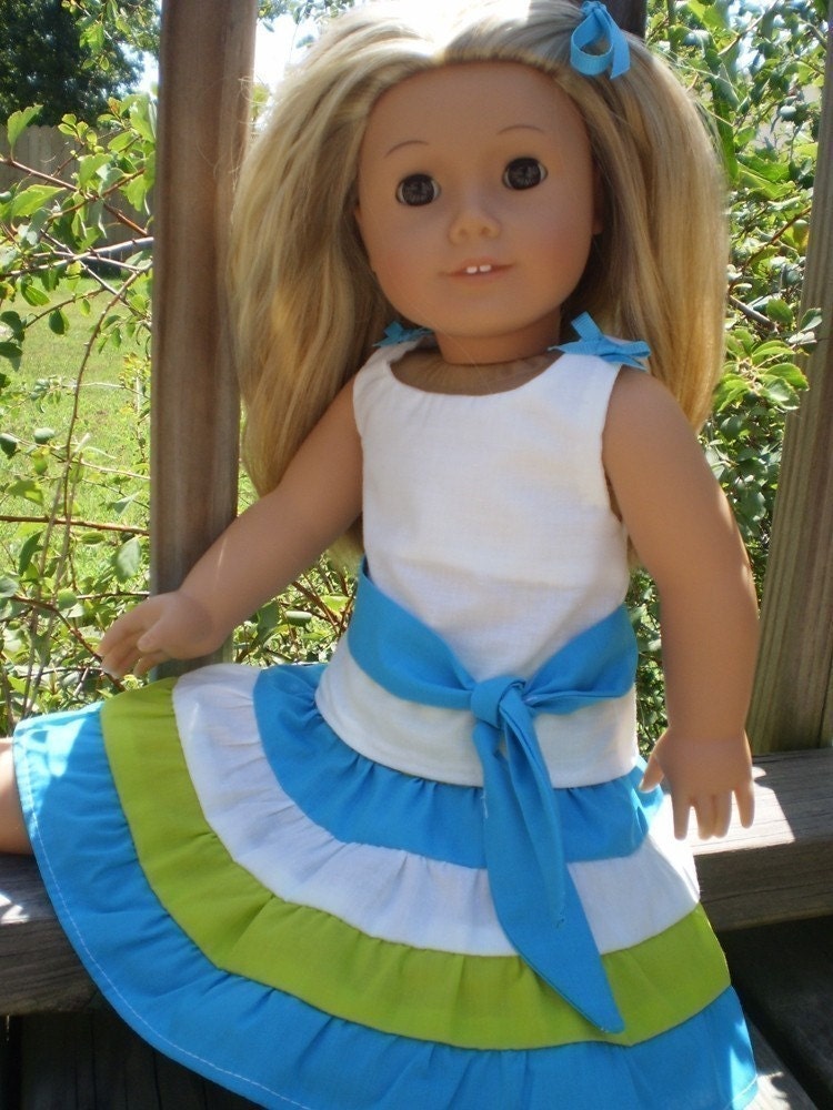 18" Doll Clothes American Girl Turquoise, Limegreen and White Party Skirt Set