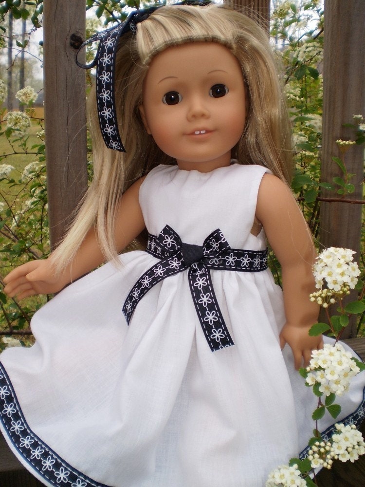 18" Doll Clothes American Girl or bitty baby dolls White sleeveless dress with black trim